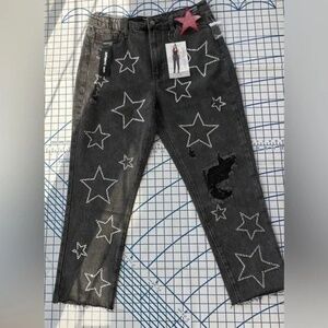 Simple Society Black Jeans with Silver Star Rhinestones NWOT